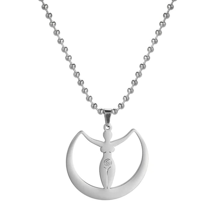 Silver Wiccan Moon Goddess Pendant Necklace