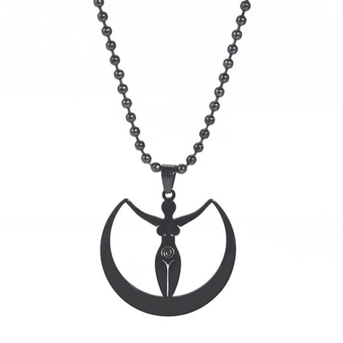 Black Wiccan Moon Goddess Pendant Necklace