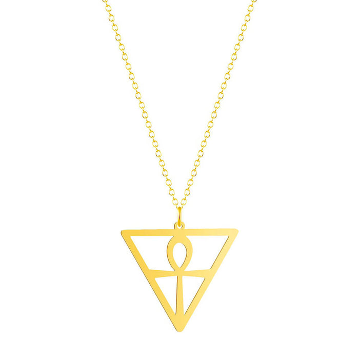 Gold Triangle Ankh Pendant Necklace