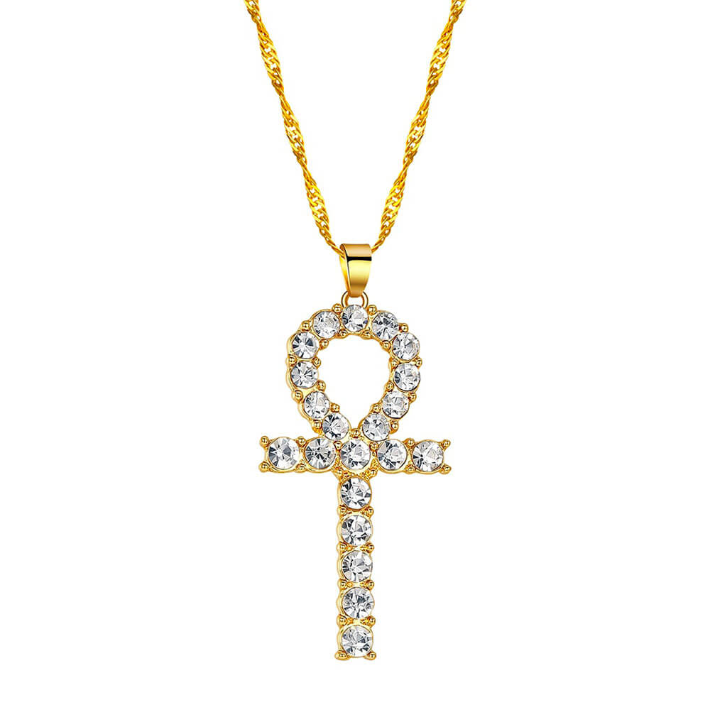 Gold Crystal Ankh Pendant Necklace