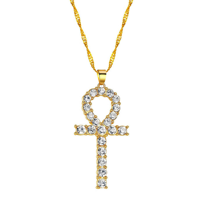 Gold Crystal Ankh Pendant Necklace