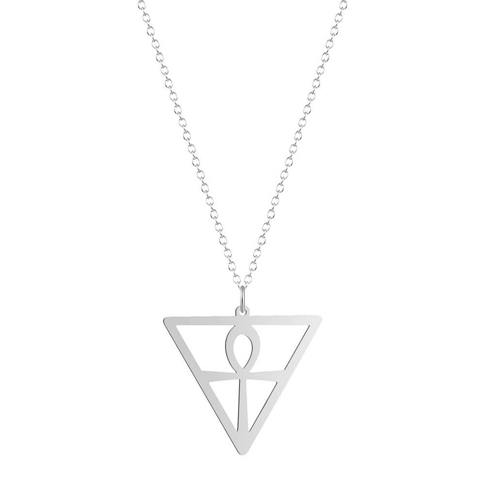 Silver Triangle Ankh Pendant Necklace