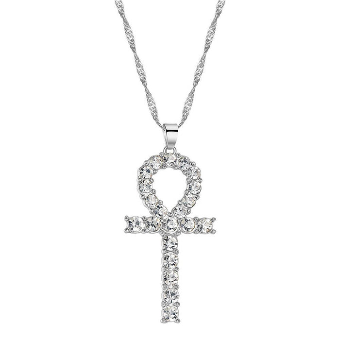 Silver Crystal Ankh Pendant Necklace
