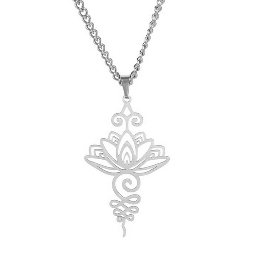 Silver Lotus Flower Pendant Necklace