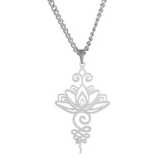 Silver Lotus Flower Pendant Necklace