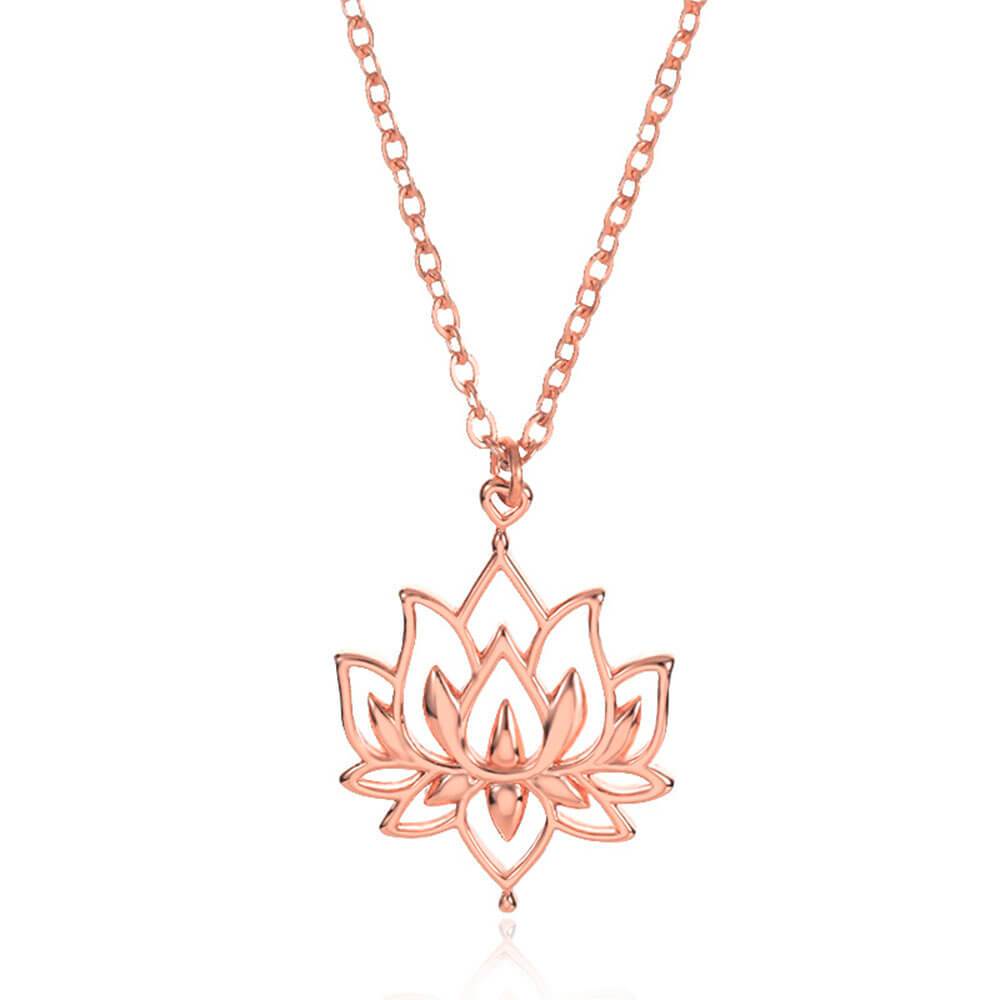 Rose Gold Lotus Flower Pendant Necklace – Stainless Steel