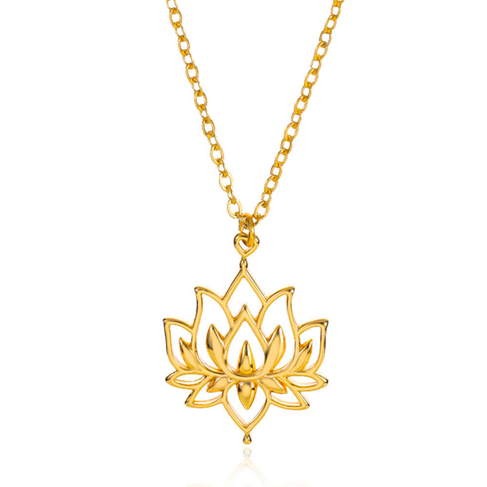 Gold Lotus Flower Pendant Necklace – Stainless Steel