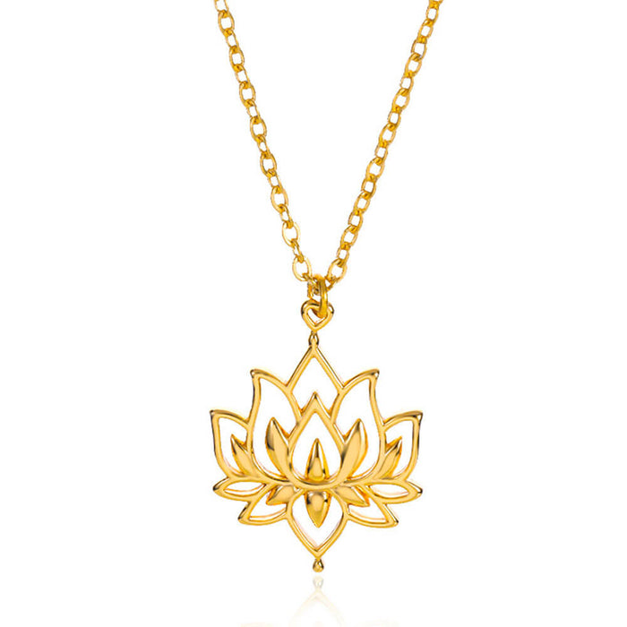 Gold Lotus Flower Pendant Necklace – Stainless Steel