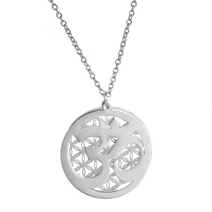 Silver Aum Flower of Life Pendant Necklace