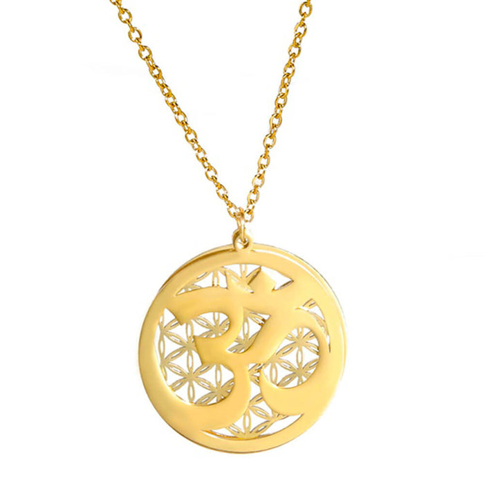 Gold Aum Flower of Life Pendant Necklace