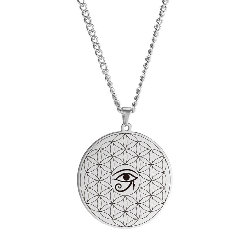 Silver Eye of Horus Flower of Life Pendant Necklace