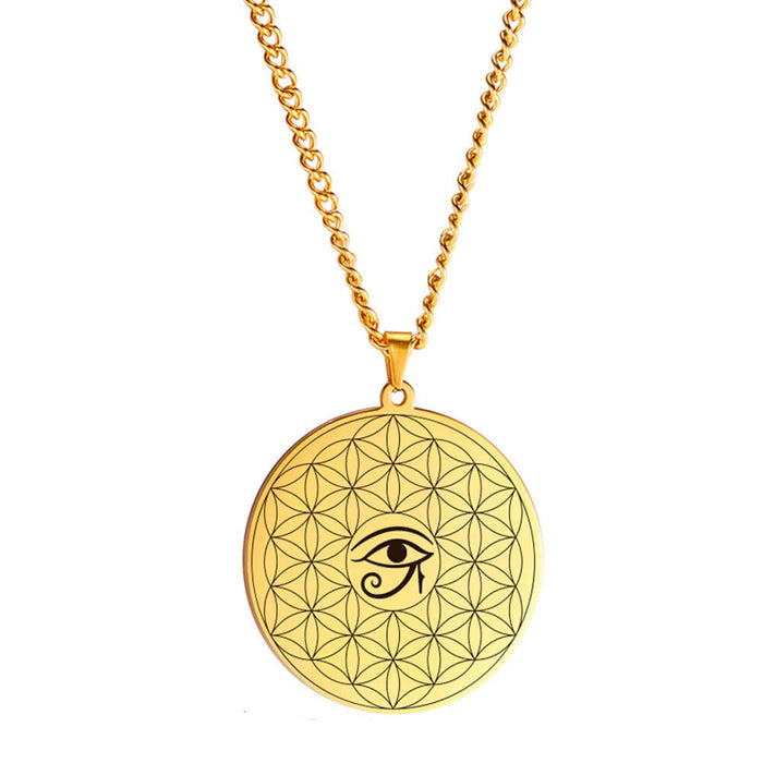 Gold Eye of Horus Flower of Life Pendant Necklace