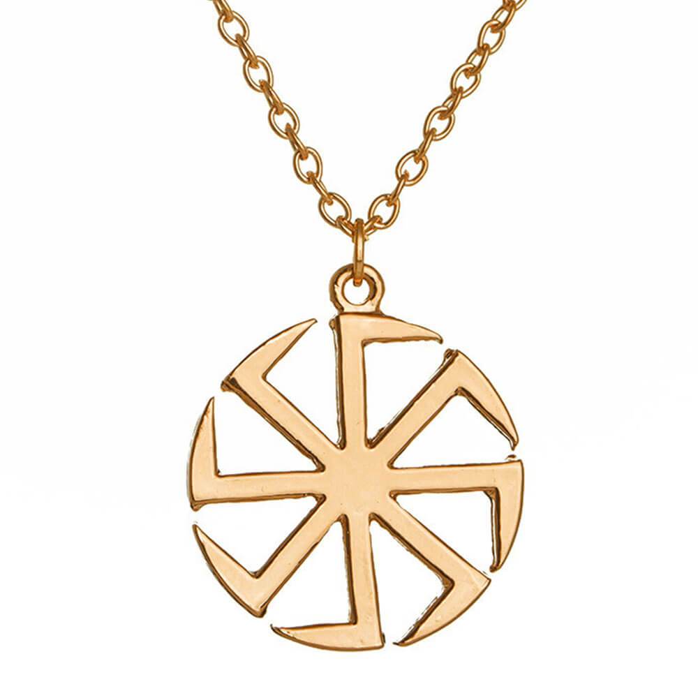 Gold Slavic Kolovrat Pendant Necklace
