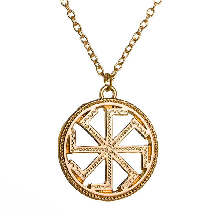 Gold Spinning Wheel Kolovrat Pendant Necklace
