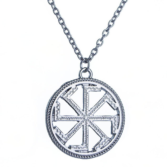 Silver Spinning Wheel Kolovrat Pendant Necklace