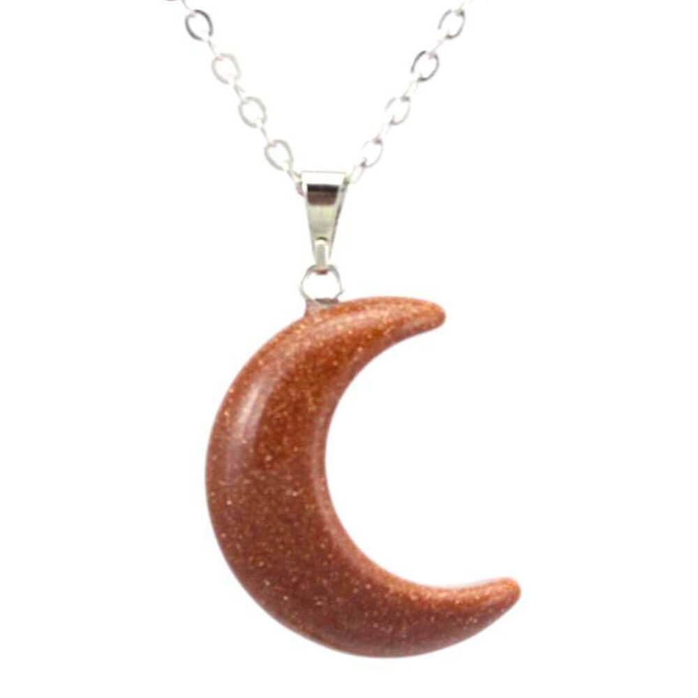 Gold Sandstone Crescent Moon Pendant Necklace