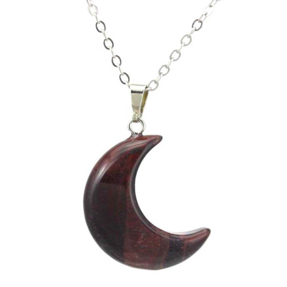 Red Tiger Eye Crescent Moon Pendant Necklace