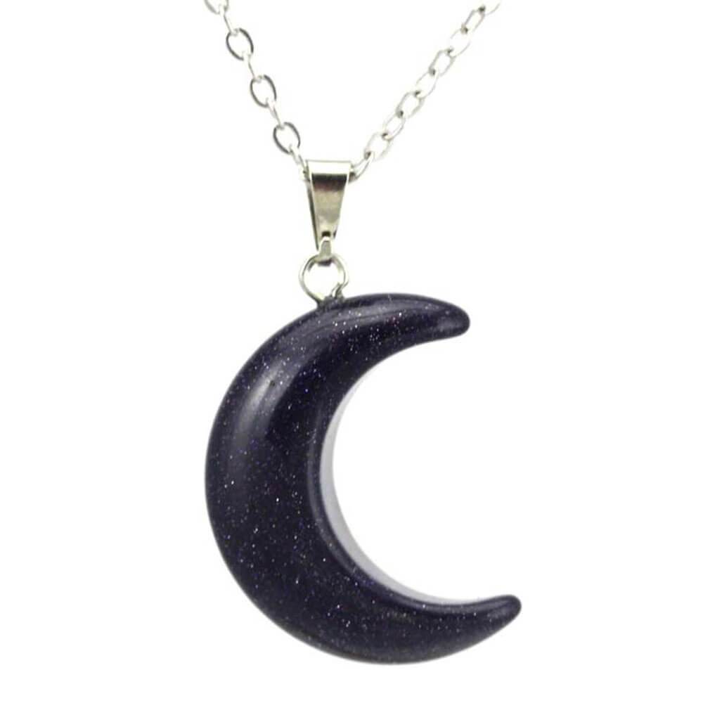 Blue Sandstone Crescent Moon Pendant Necklace