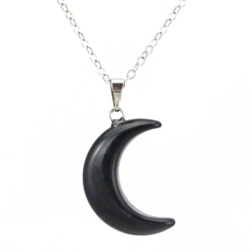 Black Obsidian Crescent Moon Pendant Necklace