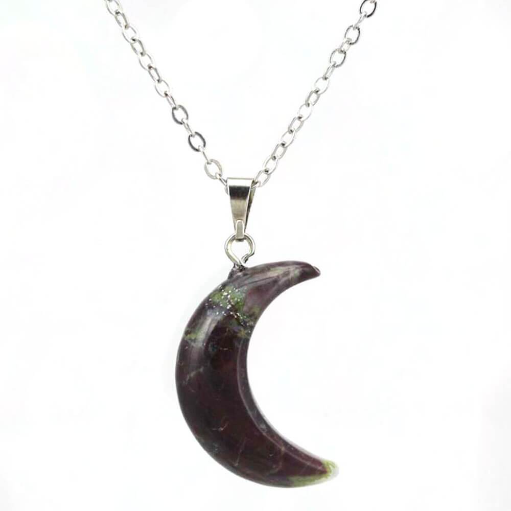 Dragon Blood Stone Crescent Moon Pendant Necklace