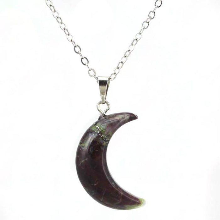 Dragon Blood Stone Crescent Moon Pendant Necklace