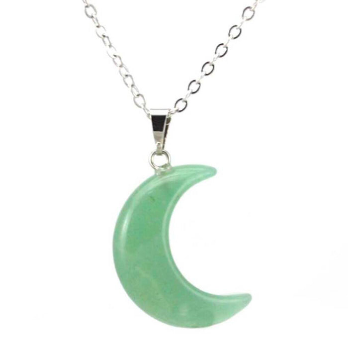 Green Aventurine Crescent Moon Pendant Necklace