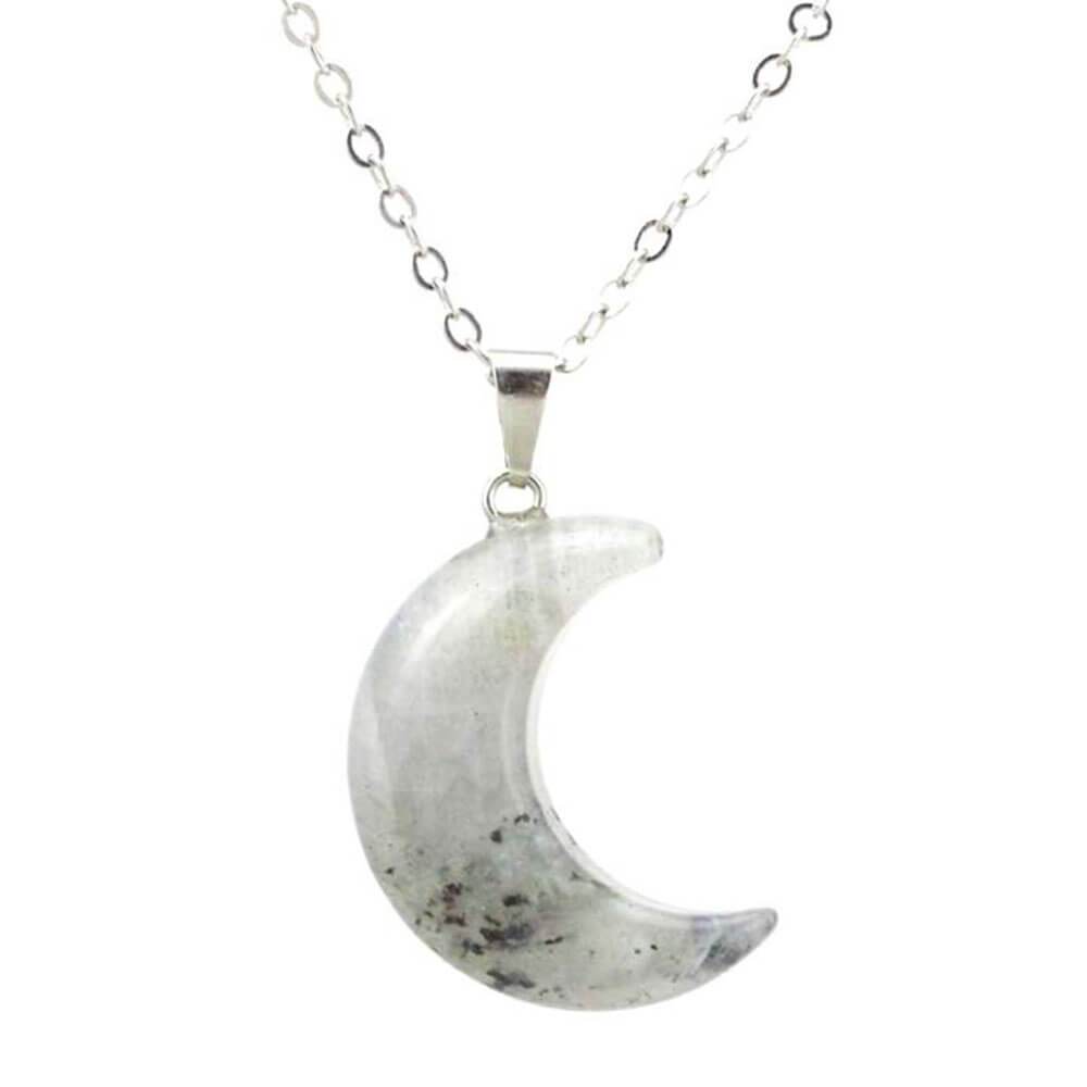 Spectrolite Labradorite Crescent Moon Pendant Necklace