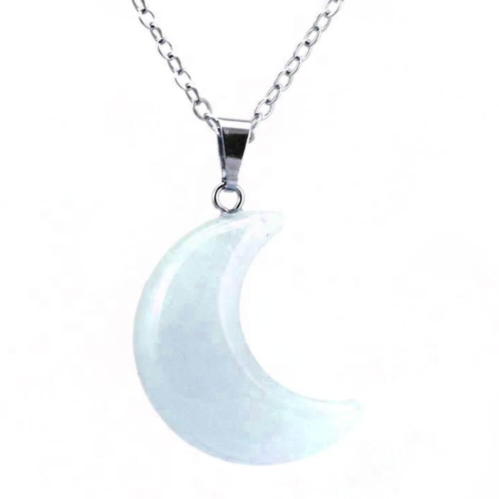 White Opal Crescent Moon Pendant Necklace
