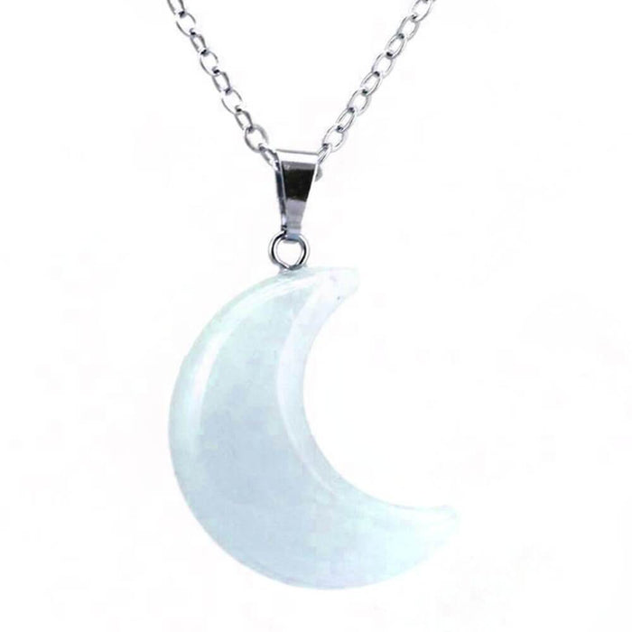 White Opal Crescent Moon Pendant Necklace