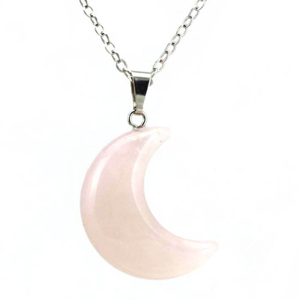 Pink Quartz Crescent Moon Pendant Necklace