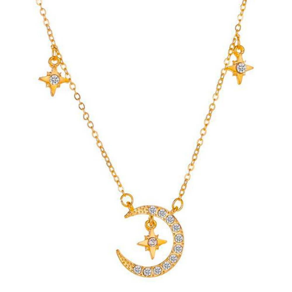 Gold Moon and Stars Pendant Necklace – Stainless Steel