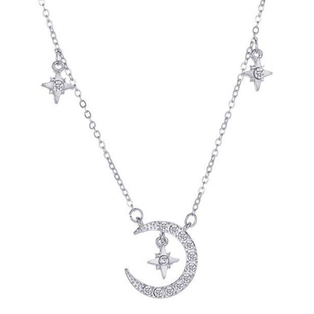 Silver Moon and Stars Pendant Necklace – Stainless Steel