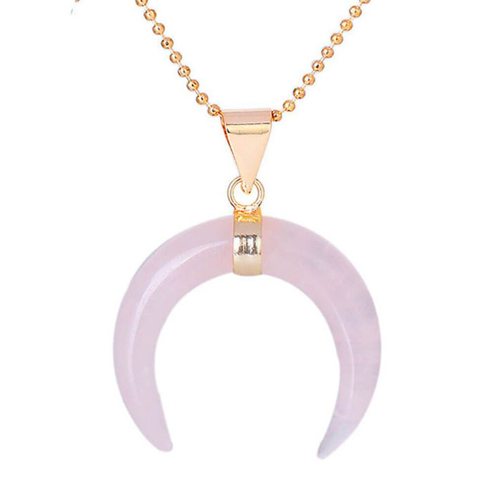 Pink Quartz Moon Pendant Necklace