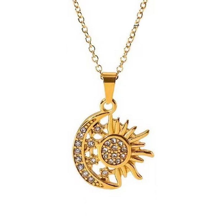 Gold Moon and Sun Pendant Necklace