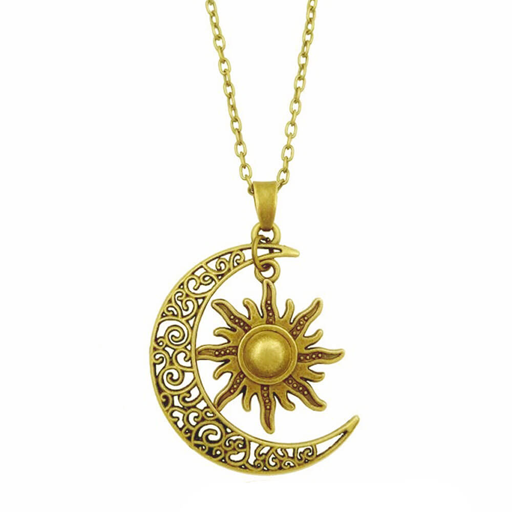 Gold Moon and Sun Pendant Necklace – Stainless Steel