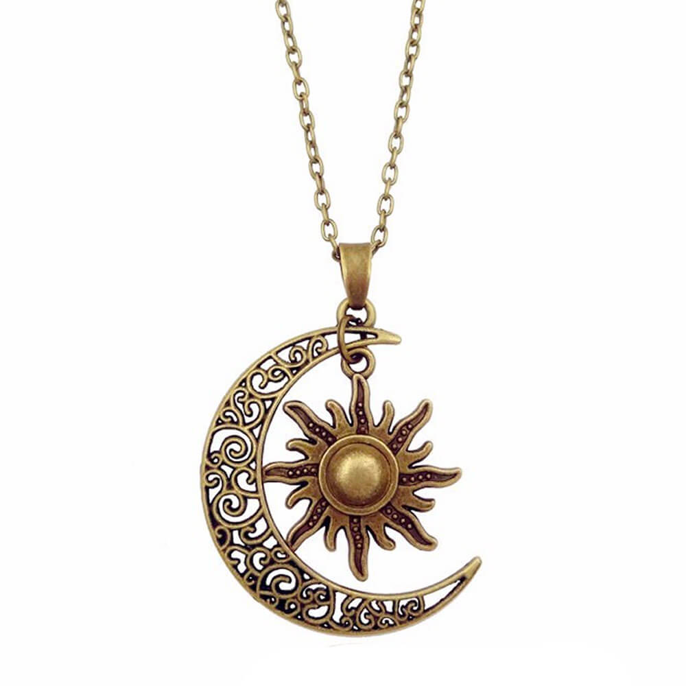 Bronze Moon and Sun Pendant Necklace – Stainless Steel