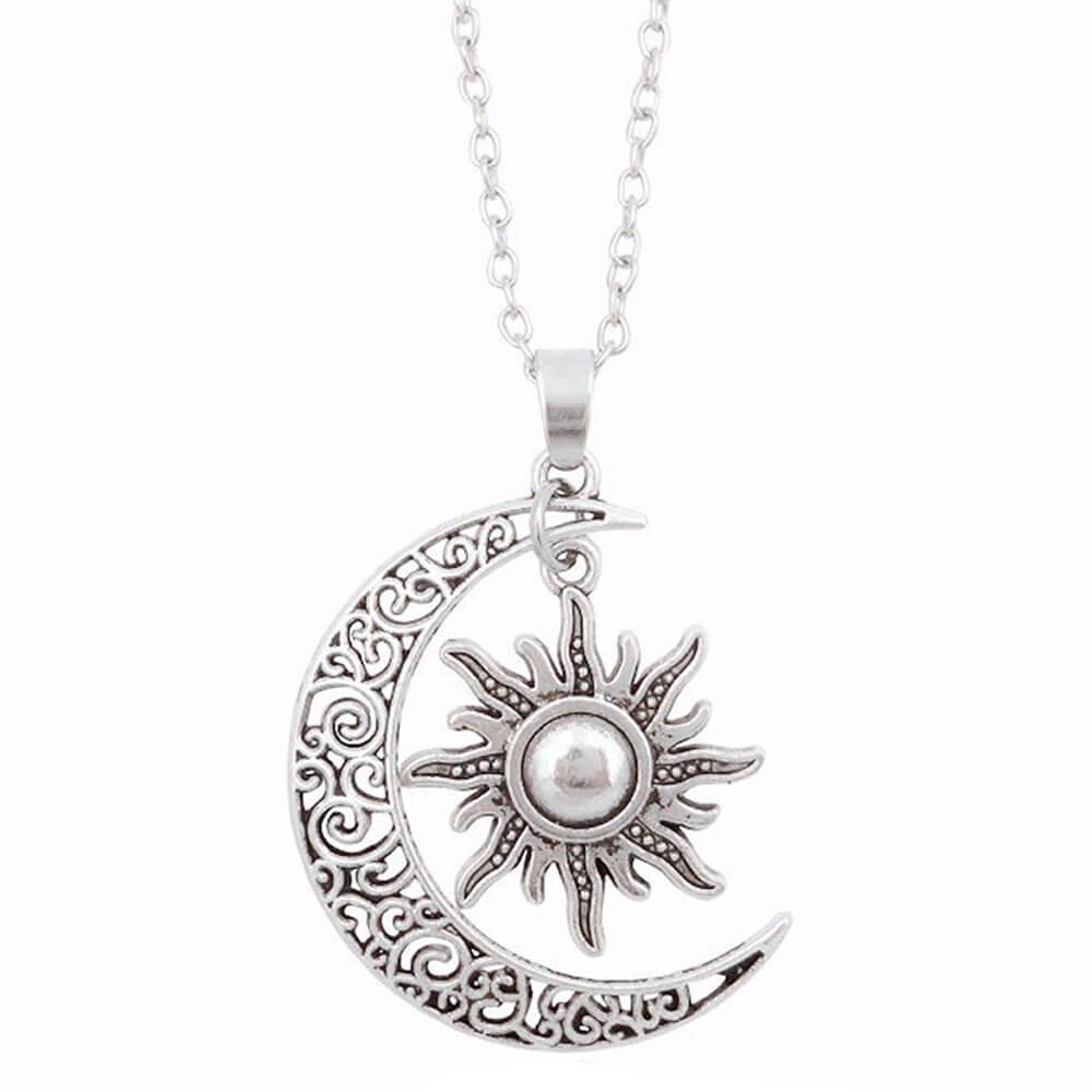 Silver Moon and Sun Pendant Necklace – Stainless Steel