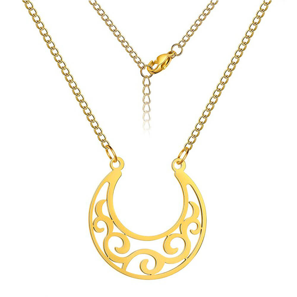 Gold Wiccan Moon Pendant Necklace