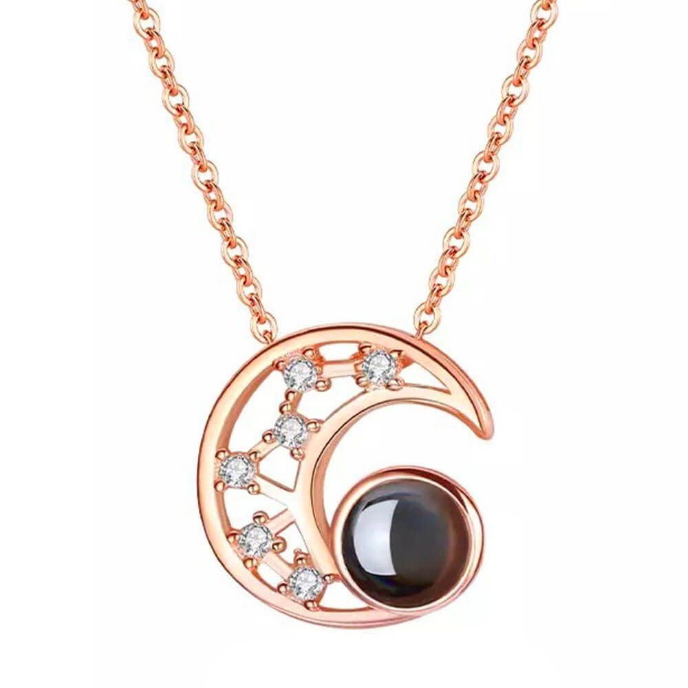 Rose Gold Crystal Crescent Moon Pendant Necklace