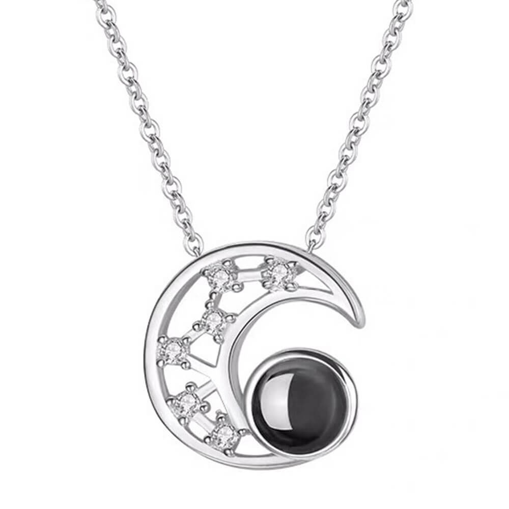 Silver Crystal Crescent Moon Pendant Necklace