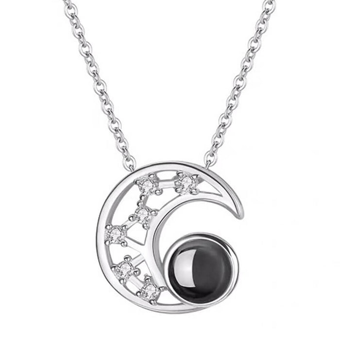 Silver Crystal Crescent Moon Pendant Necklace