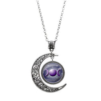 Blue and Purple Wiccan Triple Moon Pendant Necklace