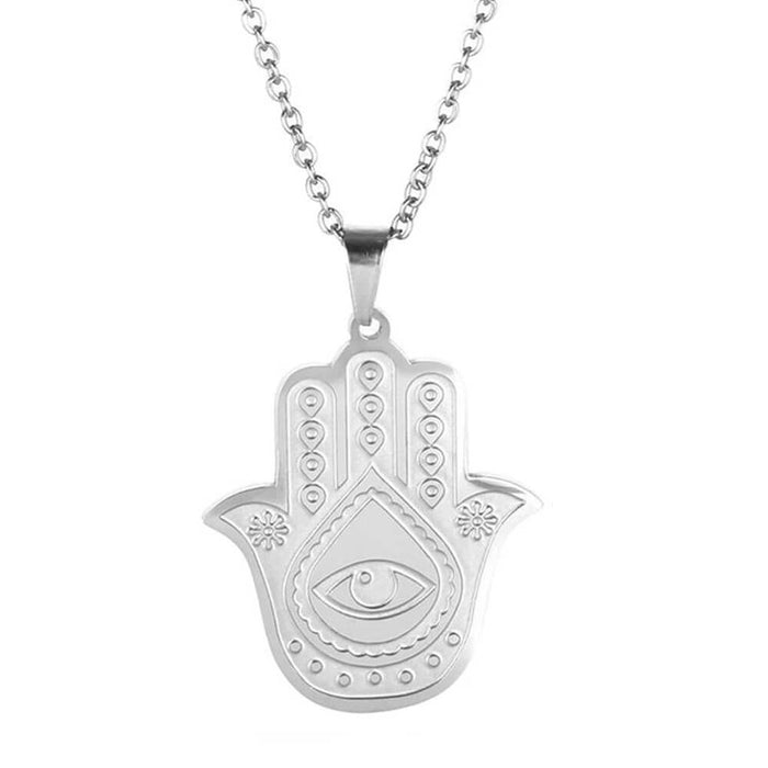 Khamsa Hand of Fatima Pendant Necklace – Stainless Steel