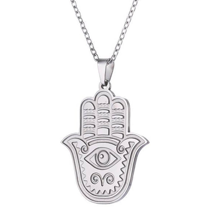 Eye Khamsa Hand of Fatima Pendant Necklace – Stainless Steel