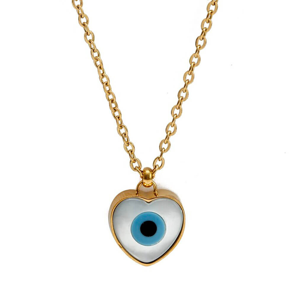 Gold Turkish Evil Eye Heart Pendant Necklace