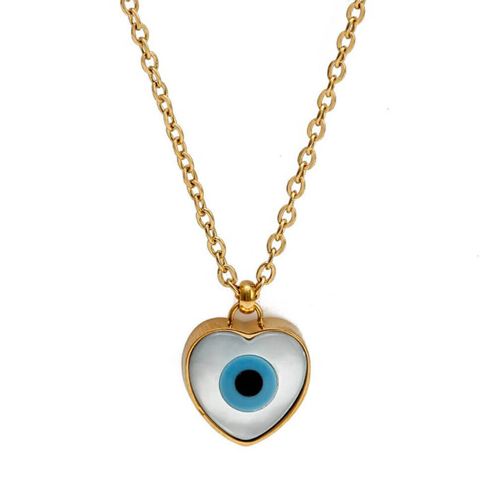 Gold Turkish Evil Eye Heart Pendant Necklace