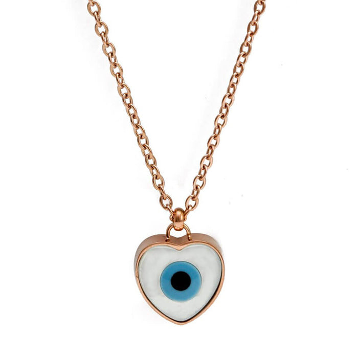 Rose Gold Turkish Evil Eye Heart Pendant Necklace