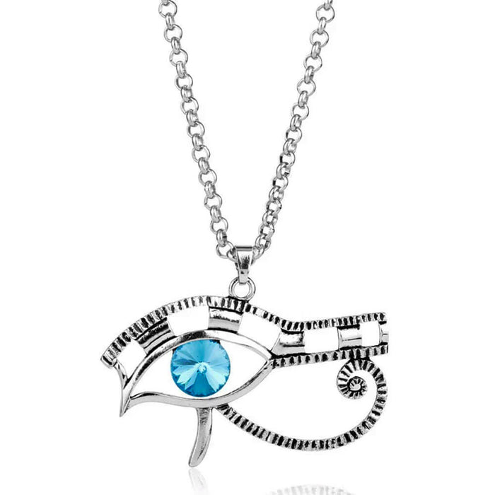 Silver Egyptian Udjat Blue Eye of Horus Pendant Necklace