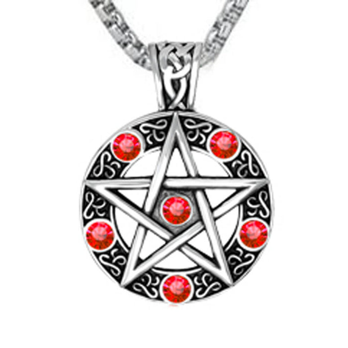 Red Crystal Protection Pentacle Pendant Necklace