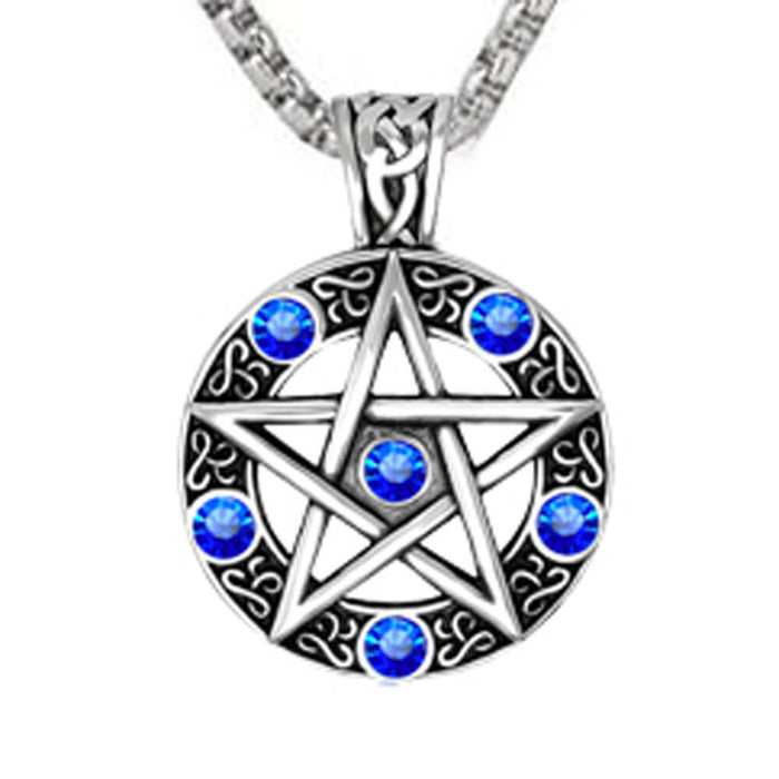 Blue Crystal Protection Pentacle Pendant Necklace